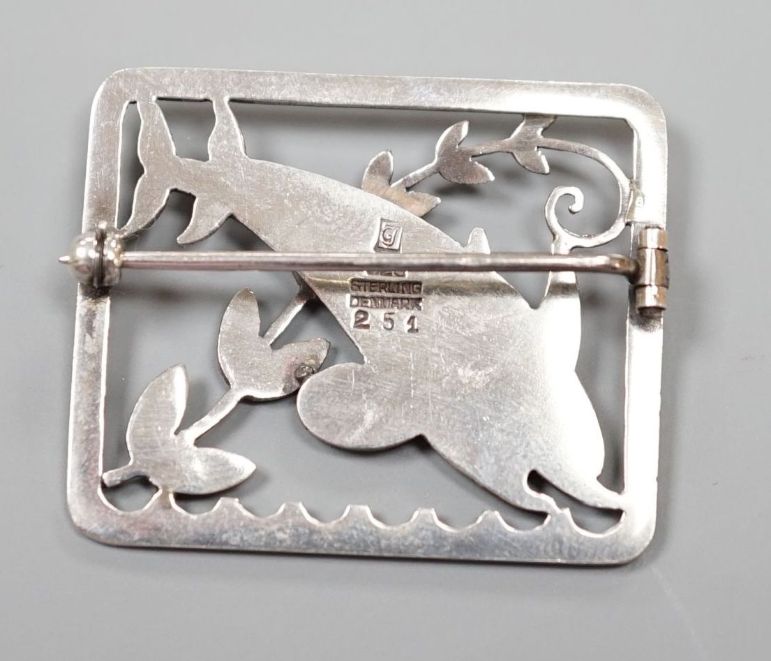 A Georg Jensen (designed by Arno Malinowski) sterling 'twin dolphin' rectangular brooch, no. 251, 36mm.